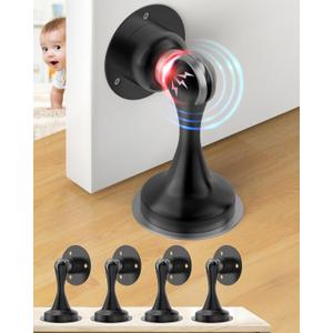 Door Stoppers, Magnetic Door Stop 4 Pack Adhesive Stick & Screws Stainless Steel, Door Stop Holder to Keep Door Open Wall & Floor Mount, Magnetic Door Catch Stoppers for Bottom of Door, Black