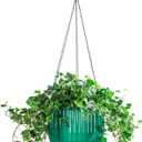 Melphoe 1 Pack Self Watering Hanging Planters Indoor Flower Pots, 8.3 Inch Outdoor Hanging Plant Pot Basket, Plant Hanger with 3Hooks Drainage Holes for Garden Home (Emerald)