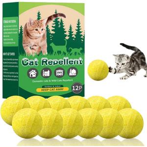 Cat Repellent Balls for Indoor & Outdoor – Natural Essential Oil Citrus & Mint Blend, Strong Aroma Cat Deterrent for Home, Garden & Furniture Protection– Long-Lasting 30–45 Day Pet-Safe Scent,12-Pack