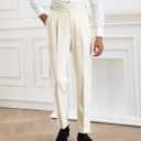 CHOKMAR Men's Classic Gurkha Naples Italian Style Dress Pants No Need to tie a Belt (US, Waist Inseam, 32, 33, Ivory)