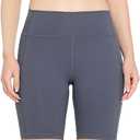 High Waist 8" Biker Shorts with Pockets Yoga Shorts for Women Gym Fitness Running Shorts for Athletic Workout (Gray, M)