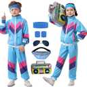 Ezuwail Kids 80s 90s Tracksuit Outfit for Boys Girls 6Pcs Unisex Retro Windbreaker Toddler Workout Hip Hop Dance Costume  8-10