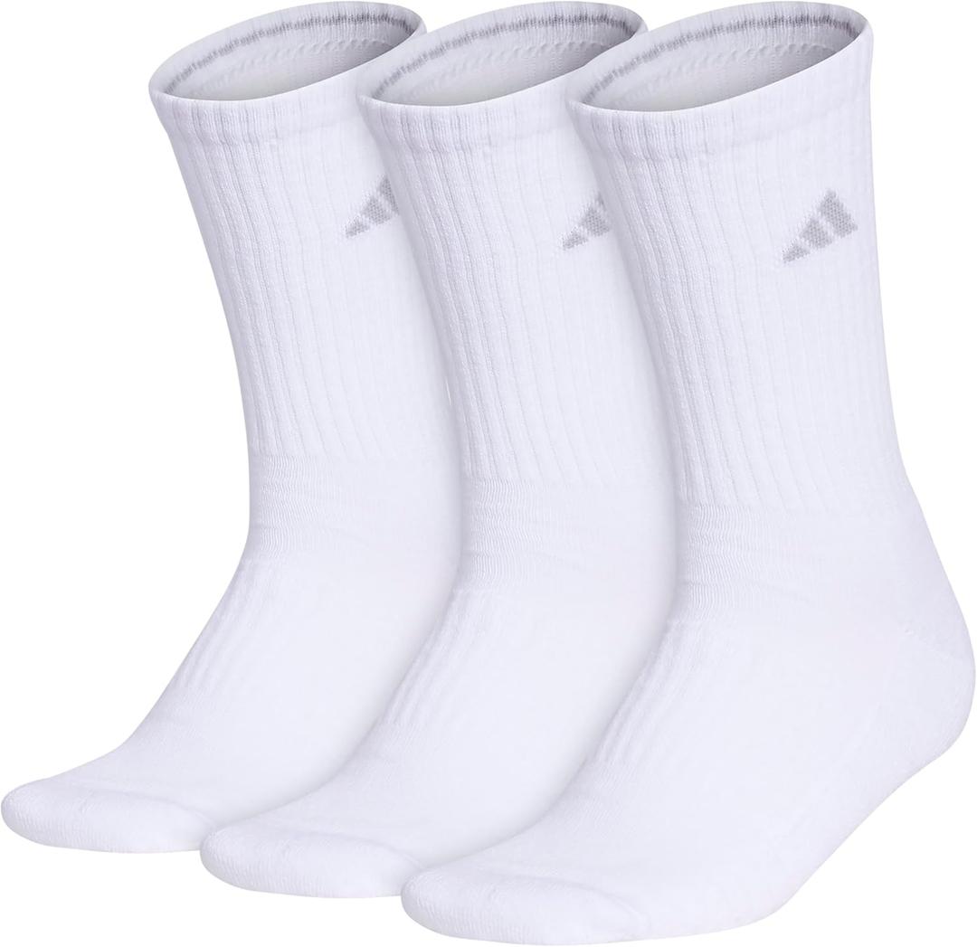 Cushioned Crew Socks (3-Pair) with arch compression, Large, White/Clear Onix Grey)