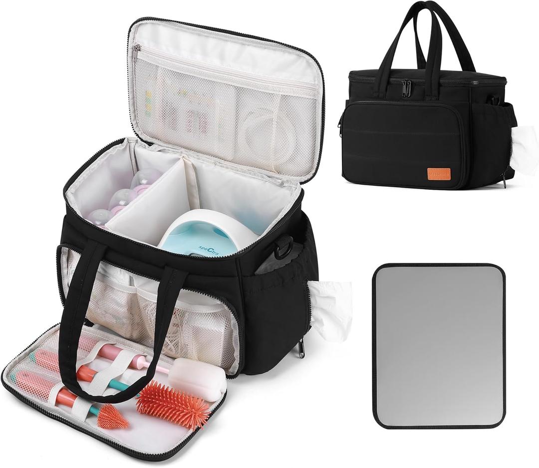 Breast Pump Bag Compatible with Spectra S1 and S2, Pumping Bag with Waterproof Mat for Pump Accessories, Pump Carrying Bag for Moms Work, Travel - Black