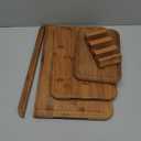 3 Packs Bamboo Cutting Board Set with Holder Nice Solid Thick Wood Deep Juice Groove & Built-in Handles Chopping Board Large Big Small Best Hardwood Kitchen Counter Organic Vegetable Meat BBQ Kit