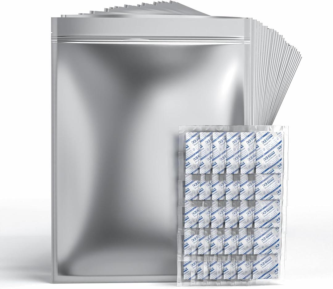 25 Pack | 5 GALLON Mylar Bags w/Zipper & 30 (2000cc) Oxygen Absorbers 10 mil Mylar Bags for Food Storage for Grains, Wheat, Rice, Dry Aging Bags for Meat - Long Term Food Storage