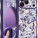 GVIEWIN for iPhone 17 Pro Max Case Compatible with MagSafe [Curly Wave Edge][Full Camera Protection] Floral Translucent Shockproof Magnetic Women Phone Case for 17 Pro Max, Apricot Blossom/Deep Purple