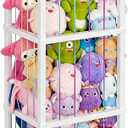 HOOBRO Stuffed Animal Storage, Kids Toy Zoo Storage Organizer with Wheels and Elastic Band, Large Stuffed Animals Holder for Nursery, Playroom, Living Room, White WT128CW01