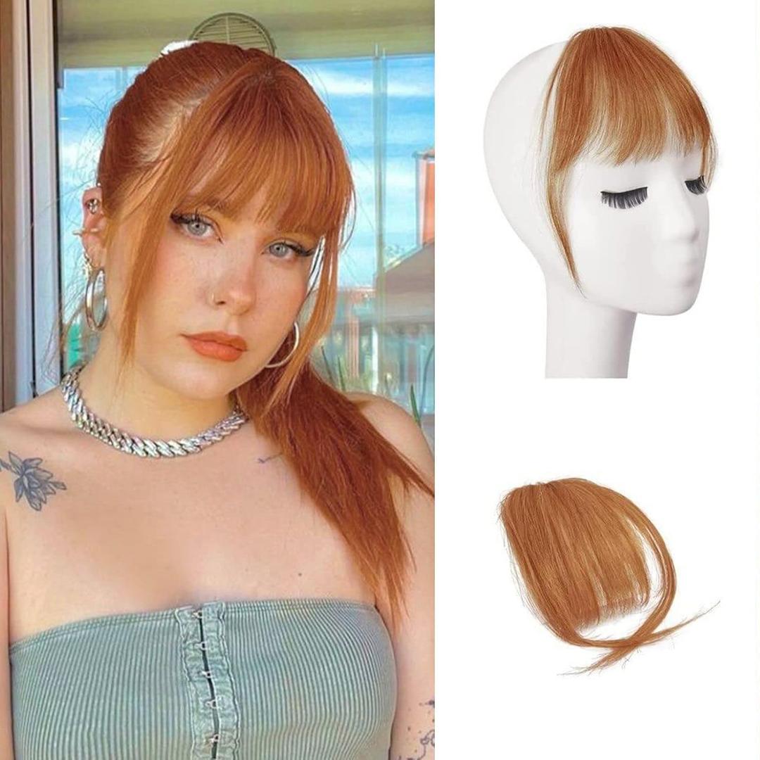 BARSDAR Real Human Hair Clip in Bangs - 100% Human Hair Clip in Bangs for Women - Auburn Wispy Bangs Extensions Fringe with Temples Dyeable Real Hair Bangs Hairpieces - Color May Vary