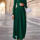 PRETTYGARDEN Women's 2025 Fashion Trendy Fall Long Sleeve Dresses Ruched Flowy Elegant Modest Boho Casual Beach Maxi Dress (Green, XS)