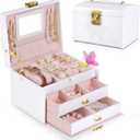 Pretty Comy Jewelry Box for Girls & Women, 3-Layer PU Leather Jewelry Organizer with Mirror, Travel Jewelry Case for Earrings, Rings, Necklaces, Christmas Birthday Gift for Girl & Women