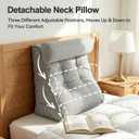 23" H Bed Wedge Reading Pillow with Adjustable Headrest, Reading Pillow for Sitting in Bed Couch Adult Backrest Pillow for Neck Back Lumbar Support with Removable Washable Cover Light Gray