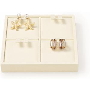 Oirlv Microfiber 4 Slots Jewelry Earring Display Tray Earring Display Organizer Tray(Beige)