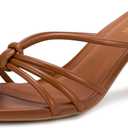 Women's Strappy Square Open Toe Kitten Heels Sandals Knotted Design Summer Fashion Slip On Mule Style (7.5, Brown Pu)