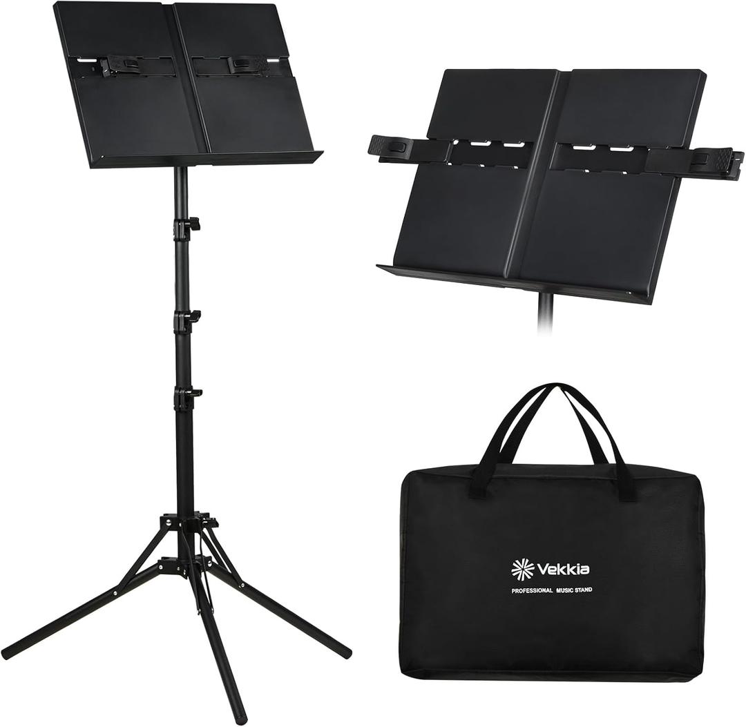 Vekkia Music Stand - Lightweight and Portable, Adjustable Panel Extension Clip, Oversized Carrying Bag, 64 In, Foldable, Easy Installation for Outdoor, Travel & Practice (Black)