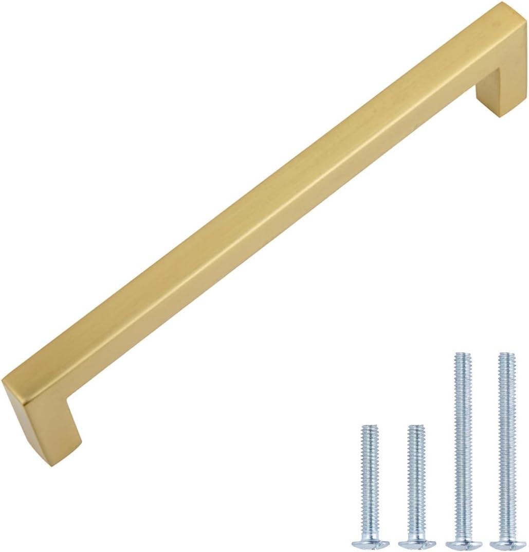 Amazon Basics Modern Square Cabinet Pull Handle, 5.39-inch Length (5-inch Hole Center), Golden Champagne, 10-pack