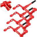 Ratchet Chain Binders 5/16'' - 3/8 | 4 Pack Load Binder with 2 Grab Hooks | Tie Downs for Grade 70 Transport Chain | 5,400 Lbs. Safe Working Load- Heavy Duty Ratchet Binders for Towing (Red  Manual)