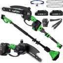 SOYUS 2-IN-1 Cordless Pole Saw & Mini Chainsaw, 21V 6-Inch Electric Pole Chainsaw for Tree Trimming, Auto Oiling, 15FT MAX Reach Pole Saw for Thick Branches(2x2.0Ah Batteries & Charger Included)