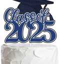 Class of 2025 Graduation Cake Topper Blue Glitter Congrats Grad Cake Decorations Happy Graduation Congratulations Grad 2025 Party Supplies (Blue) Set of 3