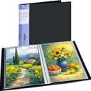 JJRING 13x19 Art Portfolio Folder with Plastic Sleeves, 24-Pocket Portfolio Binder Displaying 48 Pages, Presentation Book with Black Inner Paper for Artwork Storage, Black