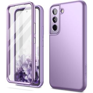 SURITCH for Samsung Galaxy S22 Case, [Built-in Screen Protector] Full Body Protection Shockproof Rugged Bumper Slim Soft Silicone Protective Cover for Galaxy S22 6.1 Inch - Pure Purple