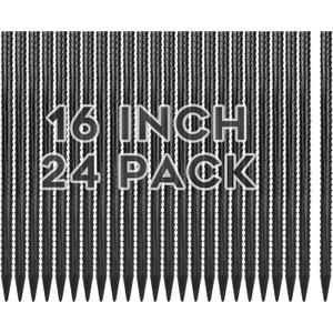 Gbekery 16 Inches Rebar Stakes(24pcs) Heavy Duty Straight Metal Ground Anchors with Chisel Point Ends for Timber,Concrete,Plant Support,Camping Tents,3/8 Inch Thickness Garden Stakes,Black