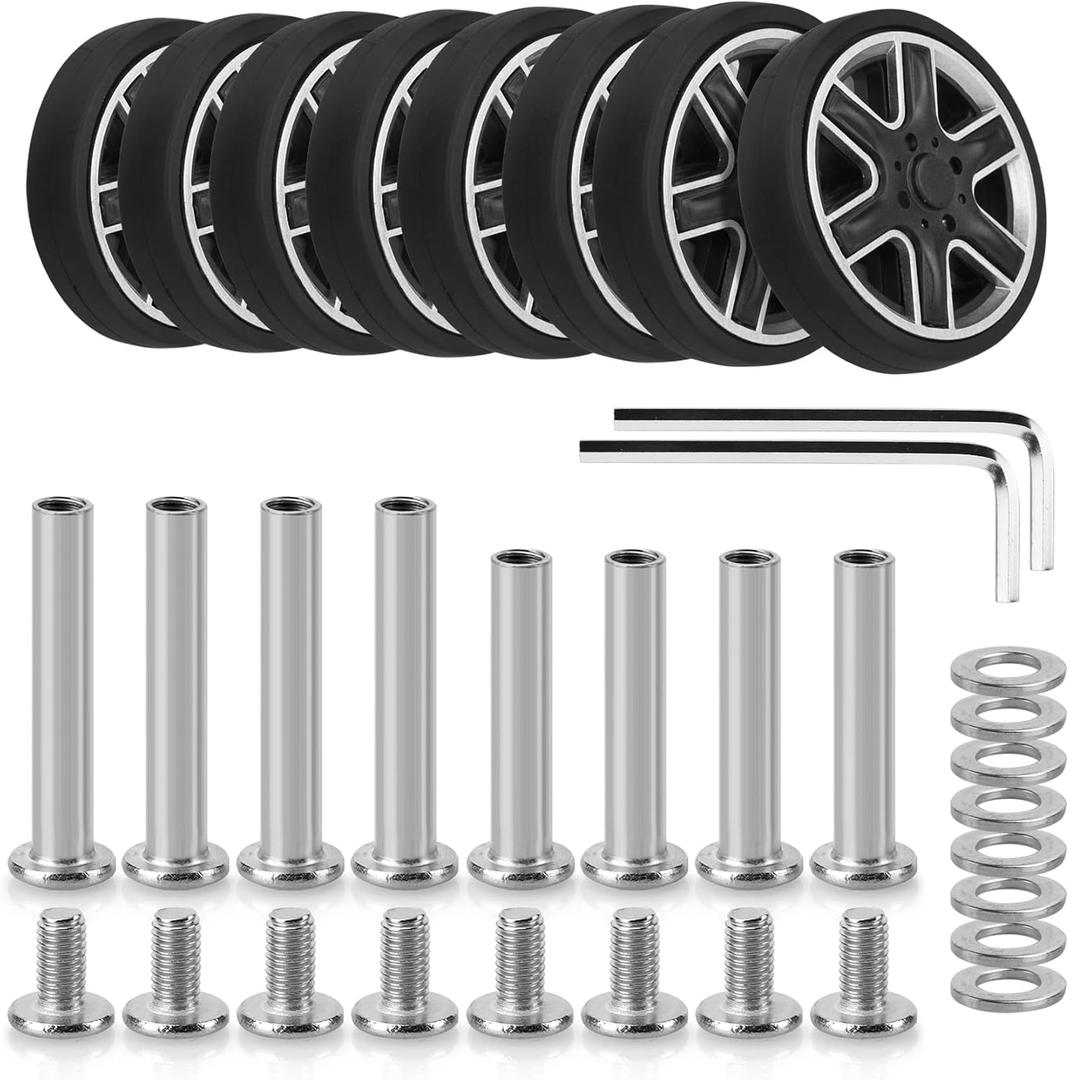Domiella 8 PCs 2.17in / 55mm Luggage Wheels Replacement, Smooth Swivel Caster Wheels, Wear-Resistant Rubber Suitcase Trolley Wheels Repair Kit, A23