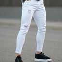 GINGTTO Mens Skinny Jeans Stretch Ripped Jeans Pants Men (White)