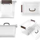 WYT 6-Pack Clear 7 Quart Storage Latch Box/Bins, Plastic Stackable Latching Box with Brown Handle and Lid, Multi-Purpose, 7 Litre