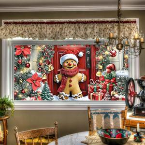 Christmas Window Film Gingerbread Man Front Door Holiday Decorations Gift Boxes Festive Privacy Glass Sticker Static Cling Window Clings for Home Party 39.3  17.7 Inch