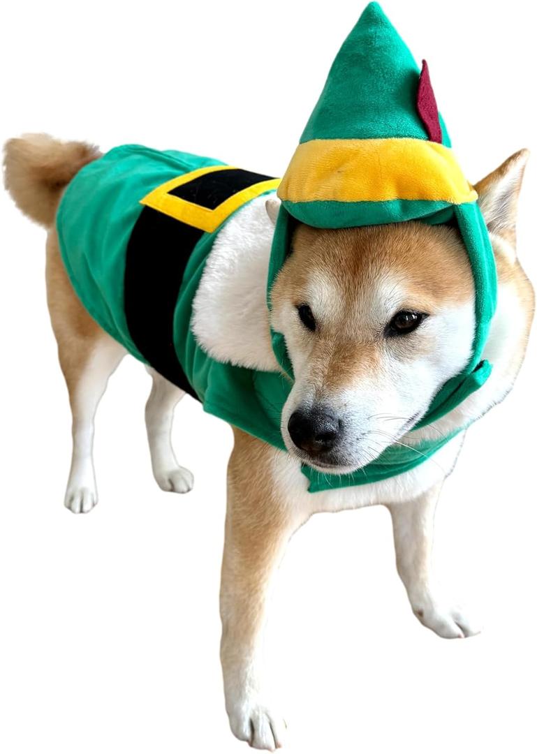 ComfyCamper Green Elf Cape and Hat Costume for Dogs - Cosplay Christmas Costumes Xmas, Medium