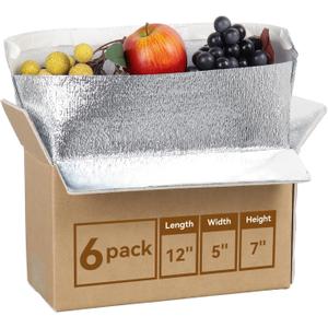 6 Pack Insulated Shipping Boxes with Aluminum Foil Liner, 12x5x7" Cold Shipping for Frozen Food & Hot Food, Insulated Box Cooler for Packaging, Mailing