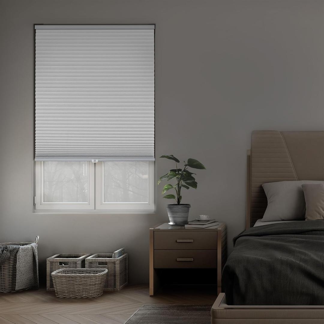 DEZ FURNISHINGS Cordless 1.5" Blackout Cellular Shade, Energy Saver, 35" W x 60" H, White, 35"W x 1.75"H