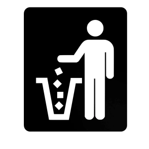 Self-Adhesive 'Put the Rubbish in the Bin' Sign - 98mm x 120mm (3.86" x 4.72") Rigid Plastic, Icon-Only UV Printed Graphic, 3M Peel & Stick Backing, Outdoor/Indoor Durable