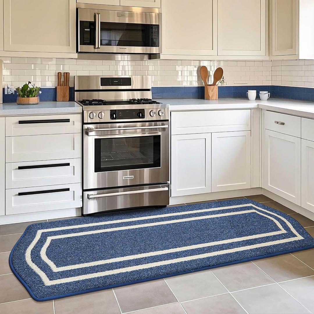 COSY HOMEER Long Kitchen Floor Mats for in Front of Sink Super Absorbent Kitchen Rugs and Mats 24"x79" Non-Skid Kitchen Mat Standing Mat Washable,Polypropylene,Blue,Frame