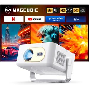 Magcubic Mini Projector with Wifi and Bluetooth, Smart Portable Projector, 260 ANSI & 2K Support, Auto Focus & Keystone, 180 Rotatable Portable Movie Proyector for Home Outdoor HY300GT