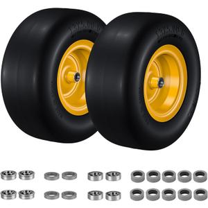 13x5.00-6 Flat-Free Solid Lawn Mower Tires 2-Pack | 500 lbs Capacity | 3/4" & 5/8" Bearing/Bushing | Fits Zero Turn Front, Riding Mowers & Tractors | Residential/Commercial Yellow Wheels