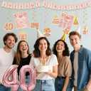 40th Birthday Decorations Women Balloons - 14 Pcs Rose Gold Awesome Since 1986 Theme With 40 Number Foil Balloon Pre-Strung Banner Hanging Swirls Vintage 1986 Poster For 40 Year Old Party Supplies
