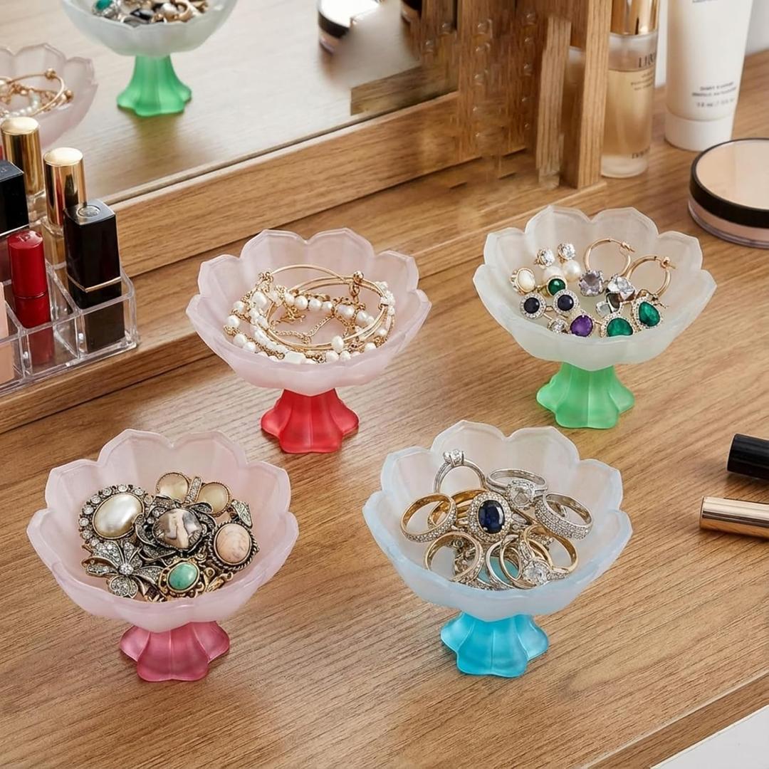 4 Pcs Flower Jewelry Dish Ring Holder Jewellery Tray Plate Bowl for Earrings Rings Necklaces Keys Organizer Room Decor Decorative Tray Trinket Dish Valentines Birthday Gifts for Women Mom
