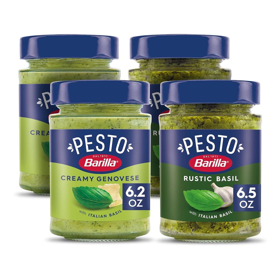 Barilla Creamy Genovese Pesto and Rustic Basil Pesto Sauce Four Pack