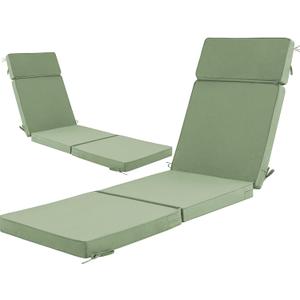 72 x 21 Inch Outdoor Chaise Lounge Cushions Set of 2 - Removable Cover, 4-Section Design, Water-Repellent & Fade-Resistant, 6 Tie Straps, Replacement for Patio & Pool Chairs - Sage Green