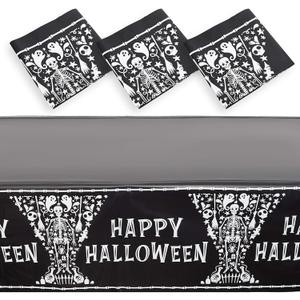 Skeleton Coffin Happy Halloween Tablecloth, Black Table Cover (54 x 108 in, 3 Pack) - Table Cloth - Tablecloths
