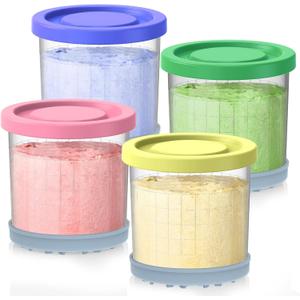 Creami Containers Replacement for Ninja Creami Pints and Lids - 4 Pack, 16oz Cups Compatible with NC300 NC301 NC299AMZ Series creamy Ice Cream Maker, Creami accessories