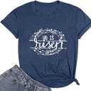 Happy Easter Shirts for Women Floral Rabbit Bunny Shirt Easter Short Sleeve Tee Tops (XL, Blue)