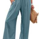 ANRABESS Women Linen Palazzo Pants Summer Boho Wide Leg High Waist Casual Lounge Pant 2025 Beach Travel Vacation Outfits (Medium, Lake)