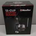 Mueller 12-Cup Drip Coffee Maker - Borosilicate Carafe, Auto-Off, Reusable Filter, Anti-Drip, Keep-Warm Function, Clear Water Level Window Coffee Machine, Kitchen Essentials & Accessories (Black)