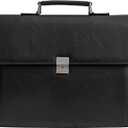 Mens Leather Briefcases Office Attorney Attache Case Ideal Gift Messenger Bag w/Padded Compartment,  Black - Fits 15.6" Laptop