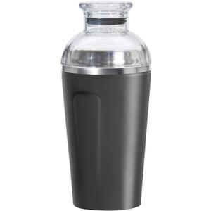 OGGI Groove Insulated Cocktail Shaker-17oz Double Wall Vacuum Insulated Stainless Steel, Tritan Lid has Built In Strainer, Ideal Cocktail Mixer, Martini Shaker, Margarita Shaker, Black