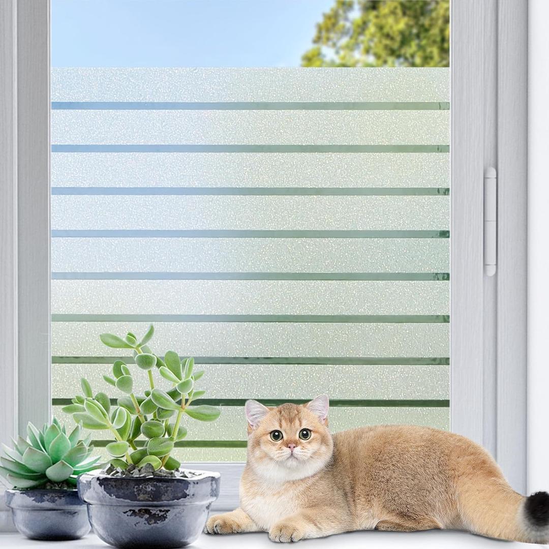 Coavas Window Privacy FilmFrosted Striped Window FilmHeat Blocking Decorative Static ClingRemovable Vinyl Door CoveringsHome Tint BlindPure,29.5 x 78.7 inch