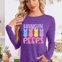 Women Easter Day Shirts: Bunny Printed Long Sleeve Pullover Cute Rabbit Shirt Tops Happy Easter Casual Spring Tops (Purple, S)